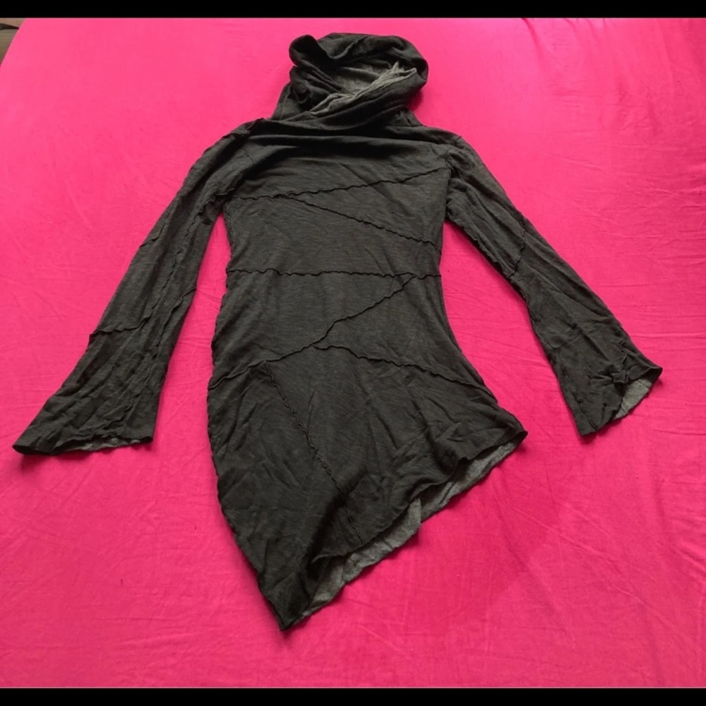 Hikari black and grey pullover tunic dress cowl hood